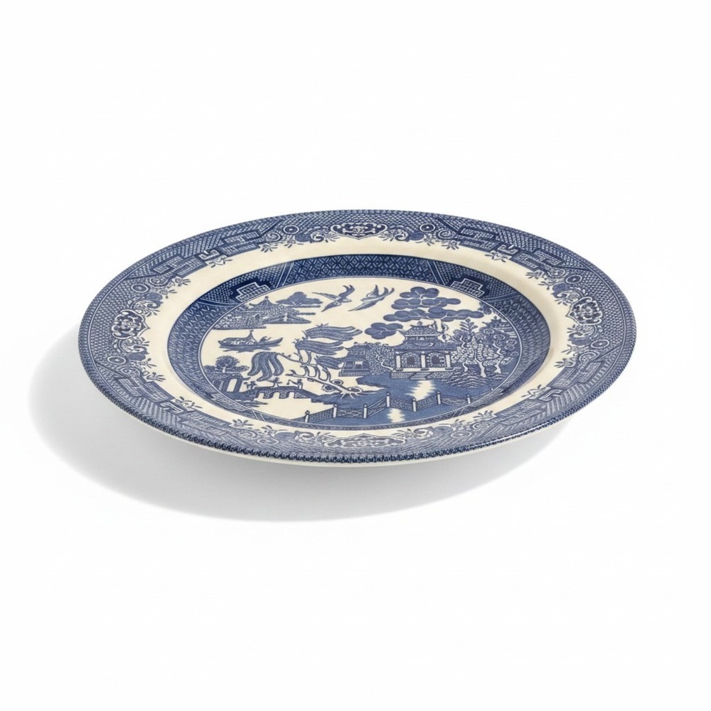 VTG Churchill Engld Blue Willow Dinner Plate Blue White Transferware Chinoiserie